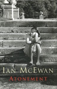Atonement cover, a girl sitting on steps outside looking regretfully into the distance