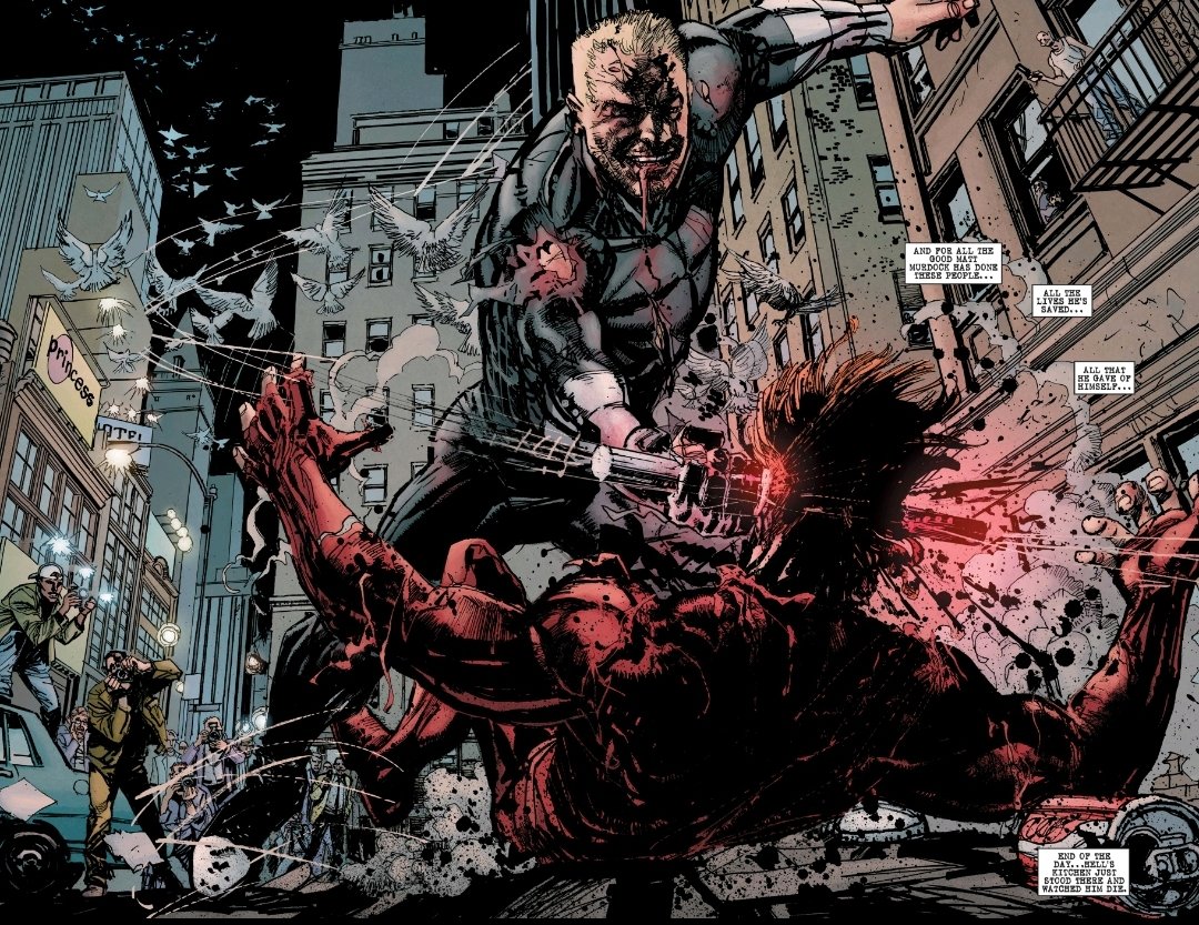 Bullseye kills Daredevil violently in the street