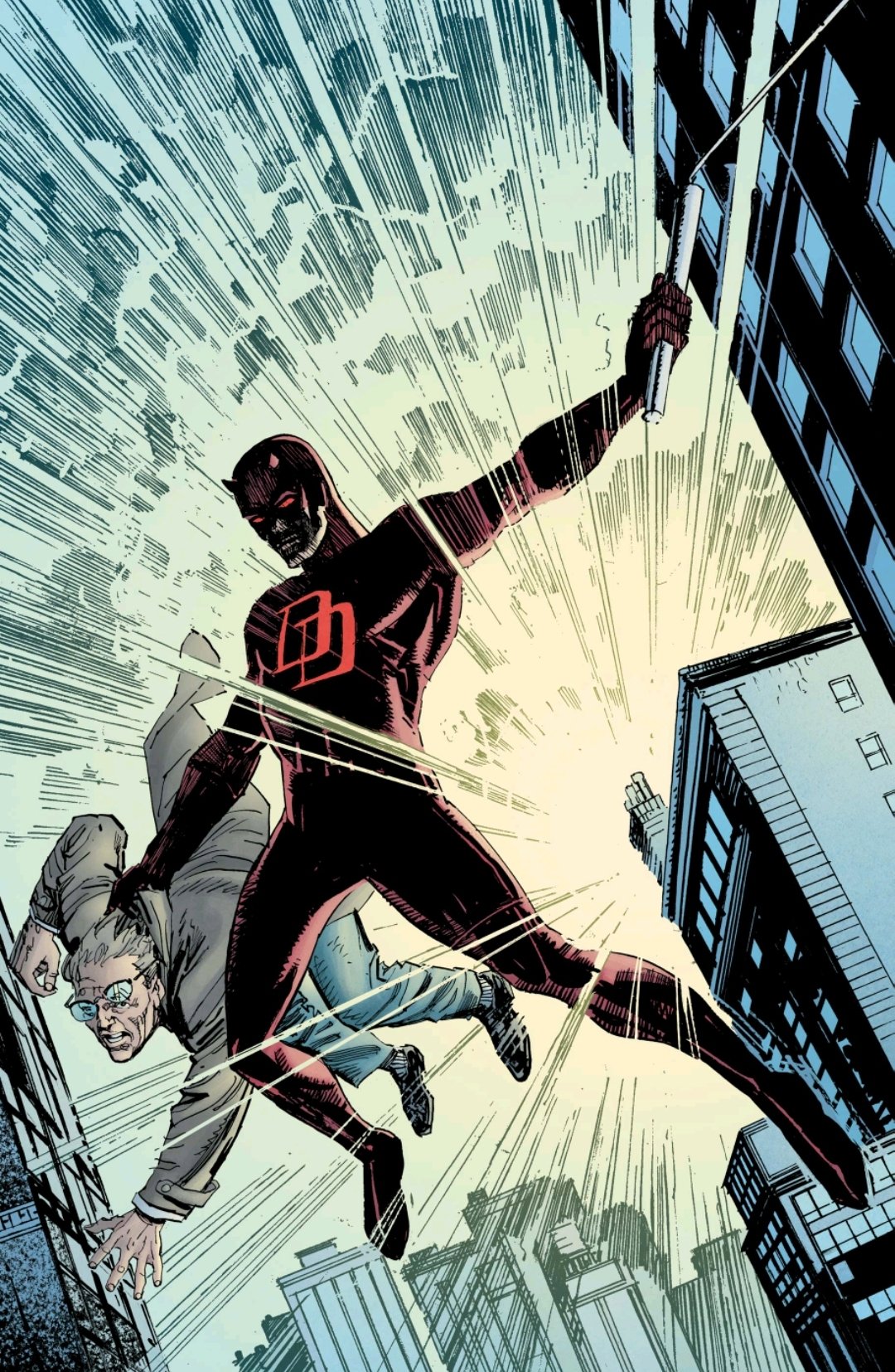 Daredevil rescuing Ben Urich from falling