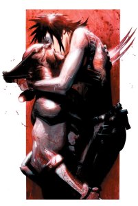 Domino and Wolverine in a passionate embrace