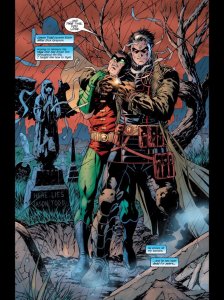 Jason Todd holding Tim Drake captive
