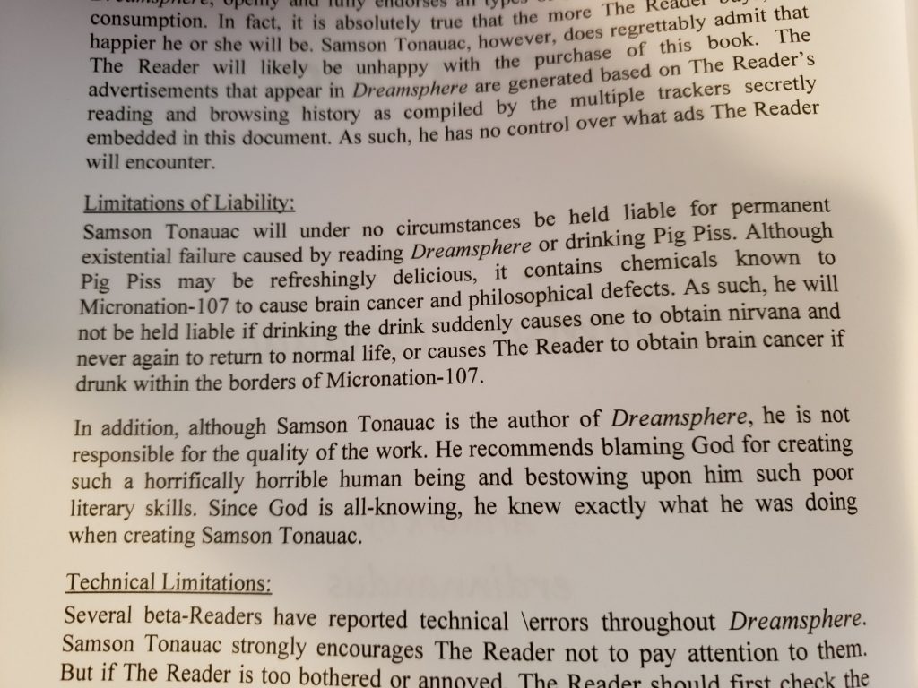 terms and conditions of dreamsphere book