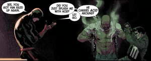 punisher throws acid on luke cage while daredevil is annoyed