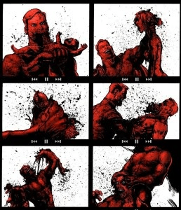 Homelander tearing apart people and literally eating babies in The Boys graphic novel