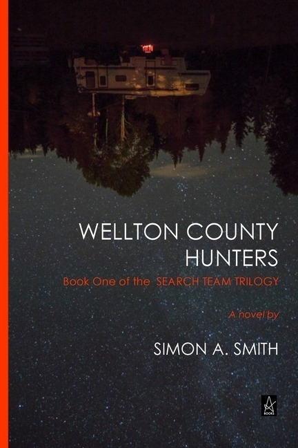wellton county hunters book cover, dark upside down landscape with a house