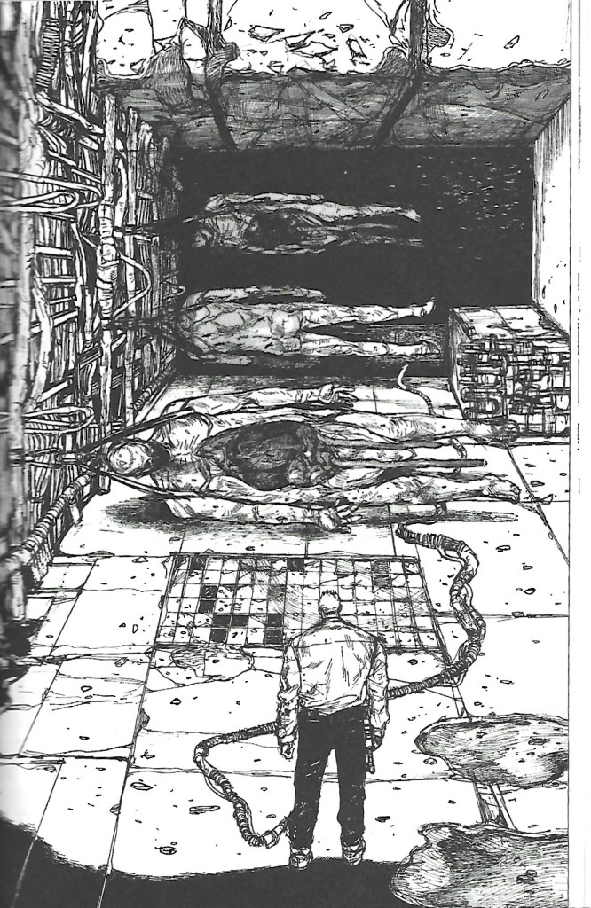 shin tied to the tubes in central department store, three connected bodies open in their torso cavities